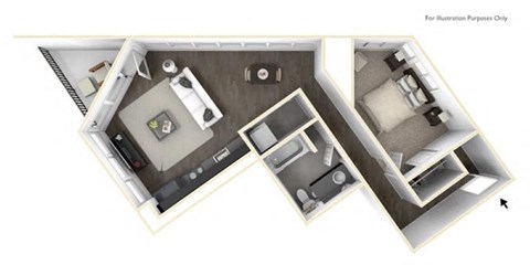 Floor plan for 1 bed, 1 bath, 808 sqft